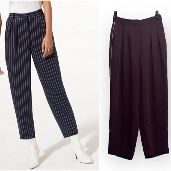 Aritzia Babaton Burgundy Modesto pleated pants with pinstripes on sides size 4 - Picture 1 of 16